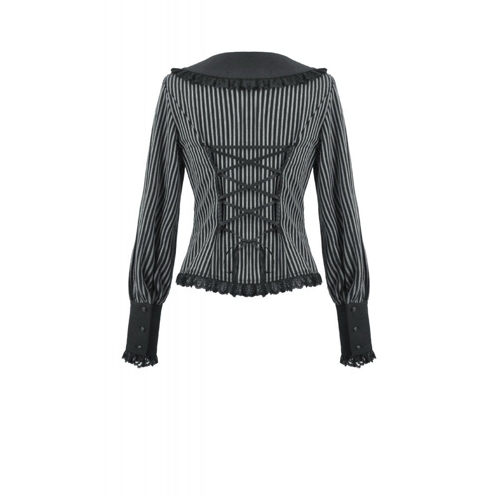 Darkinlove Women's Gothic Pinstripe Peter Pan Collar Long Sleeved Shirt