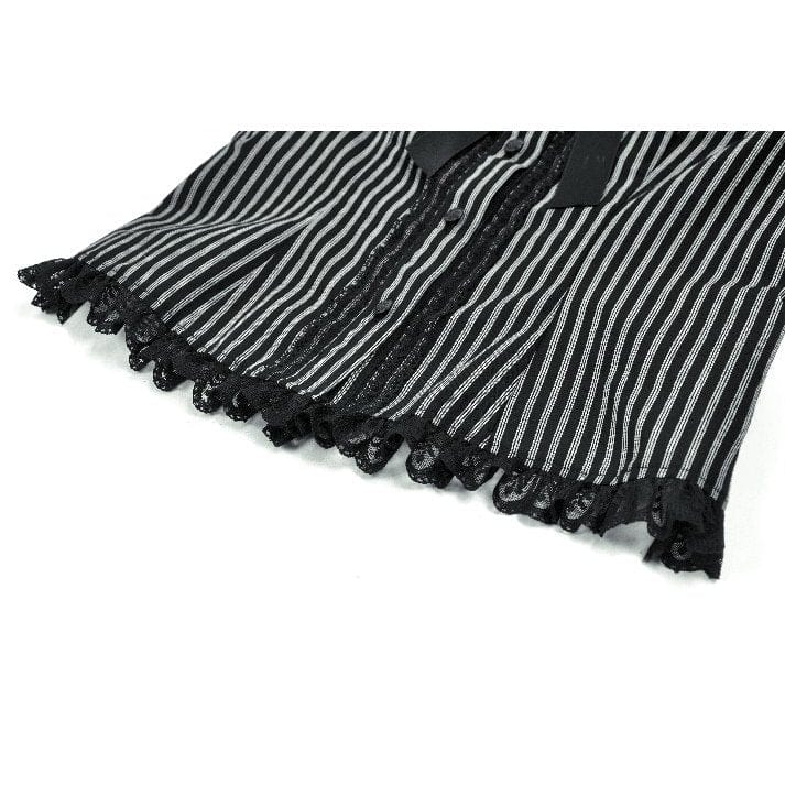 Darkinlove Women's Gothic Pinstripe Peter Pan Collar Long Sleeved Shirt