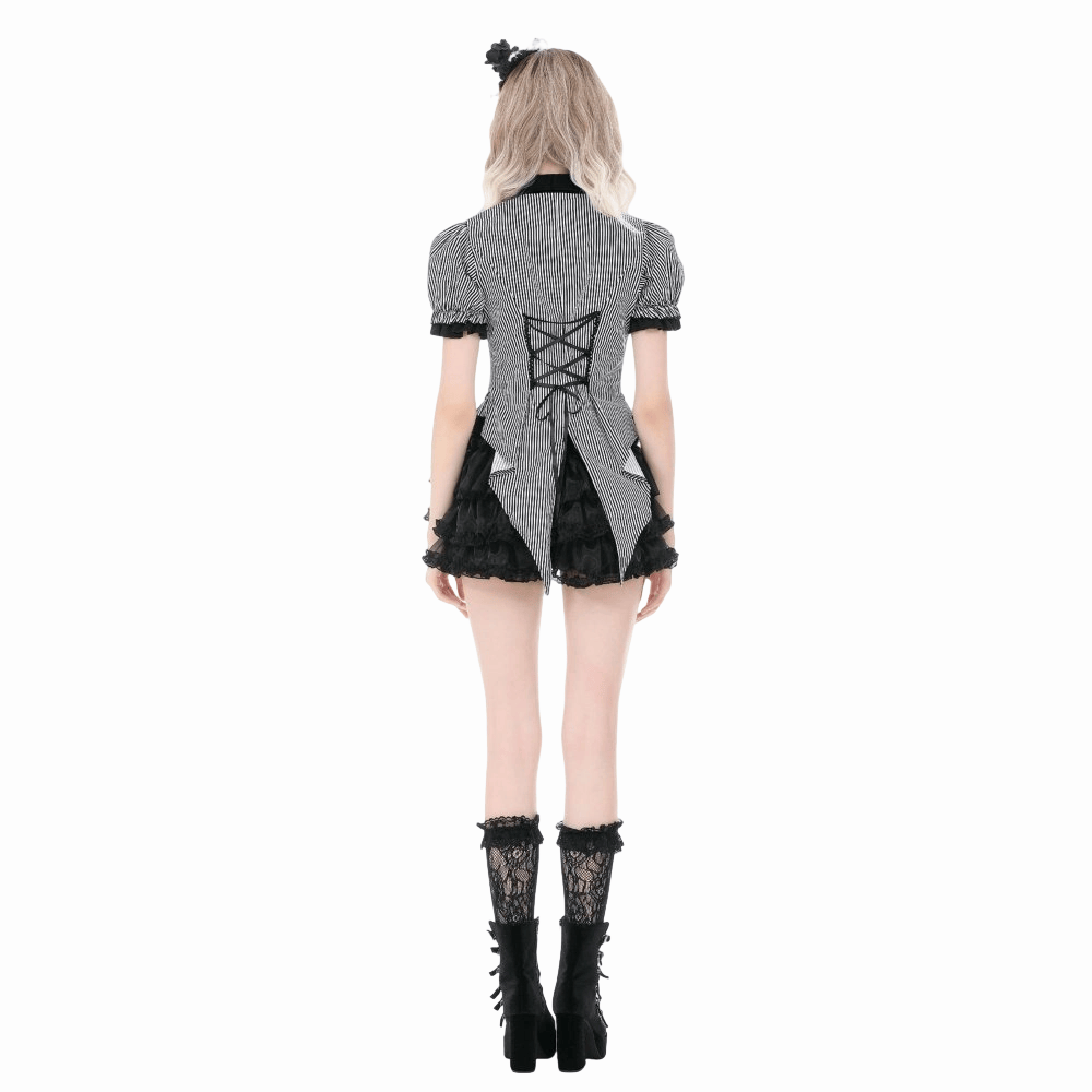 Darkinlove Women's Gothic Pinstripe Swallow-tailed Shirt with Detachable Tie