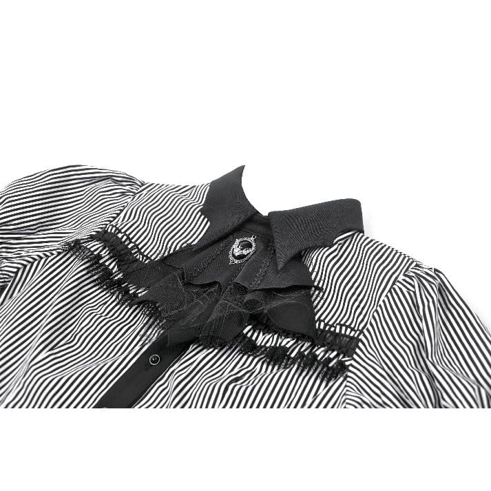 Darkinlove Women's Gothic Pinstripe Swallow-tailed Shirt with Detachable Tie