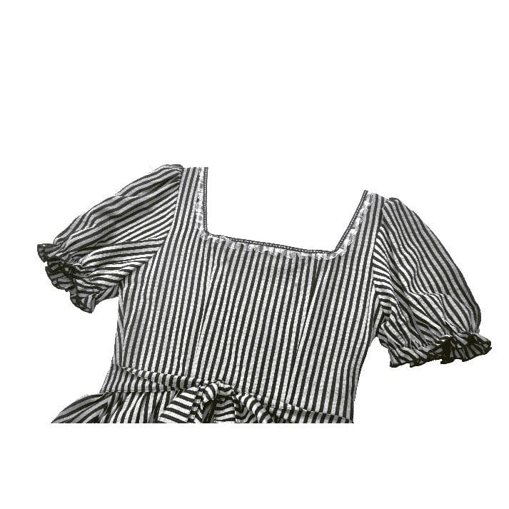 Darkinlove Women's Gothic Pinstripes Ruffles Lace Hem Dress