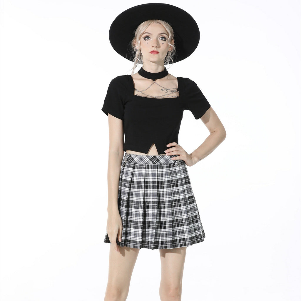 Darkinlove Women's Gothic Plaid Pleated Short Skirt