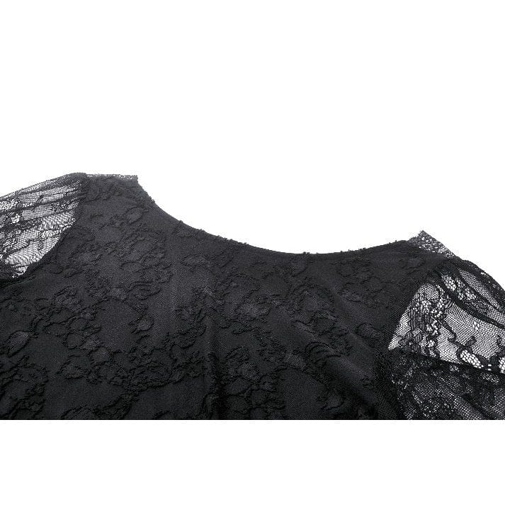 Darkinlove Women's Gothic Plunging Flared Sleeved Lace Shirt