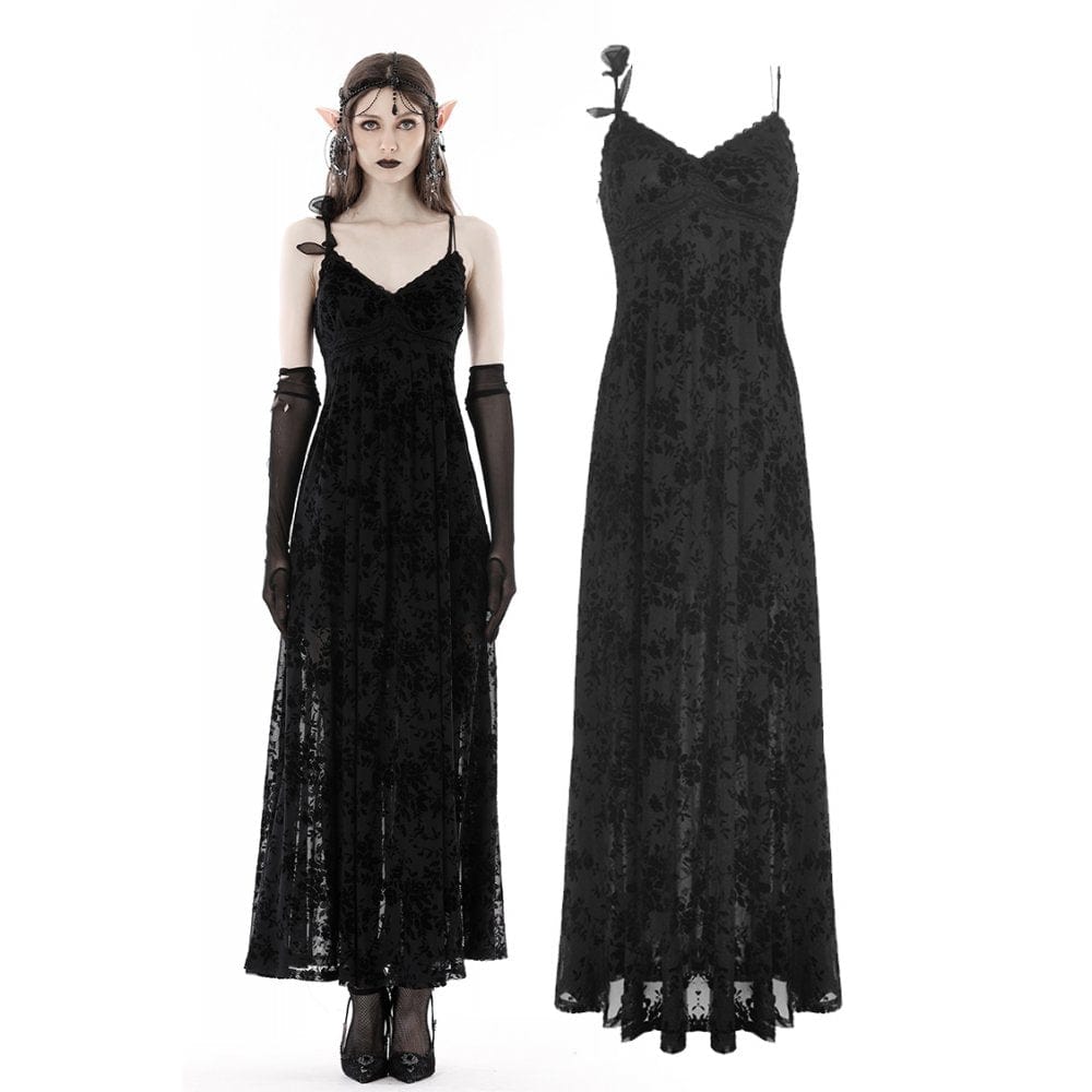 Darkinlove Women's Gothic Plunging Floral Slip Dress