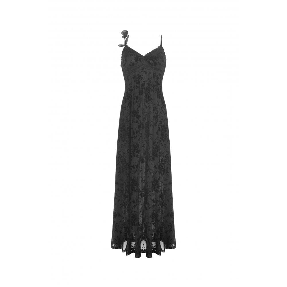 Darkinlove Women's Gothic Plunging Floral Slip Dress