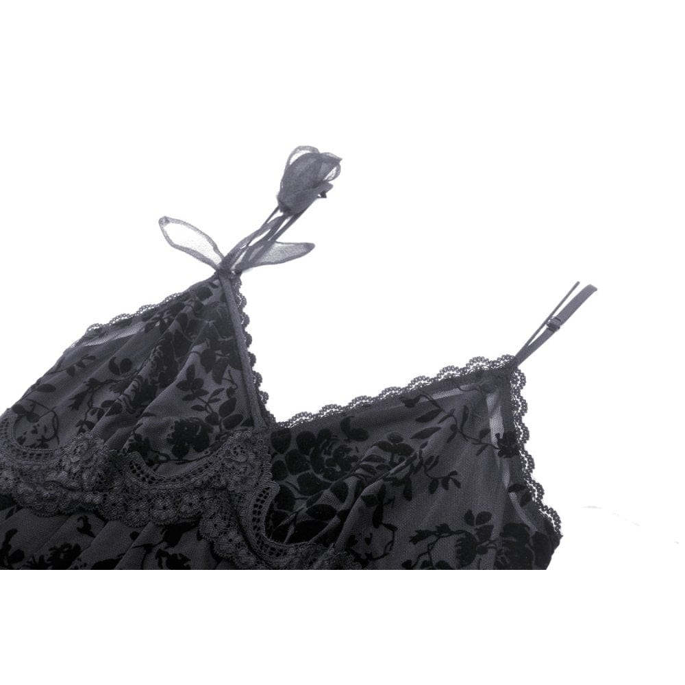 Darkinlove Women's Gothic Plunging Floral Slip Dress