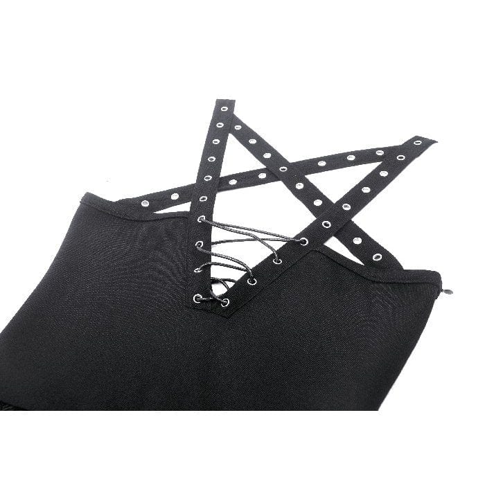 Darkinlove Women's Gothic Plunging Spider Mesh Splice Witch Slip Dress