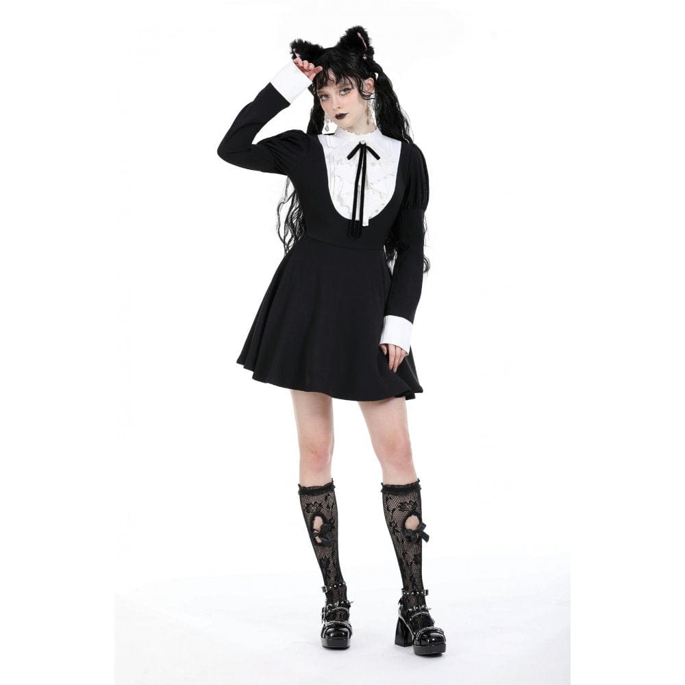Darkinlove Women's Gothic Puff Sleeved Double Color Dress