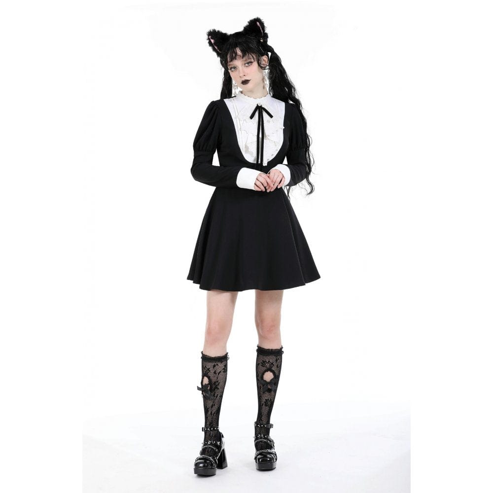 Darkinlove Women's Gothic Puff Sleeved Double Color Dress
