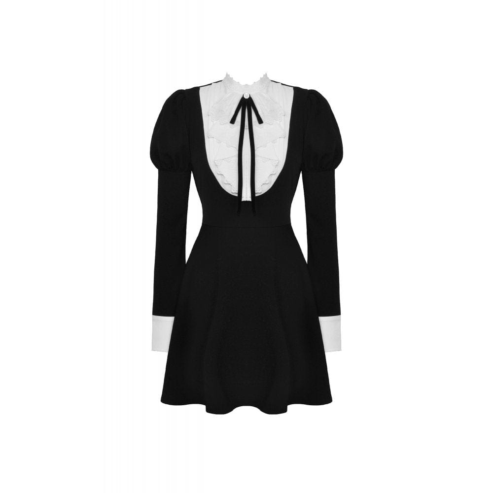 Darkinlove Women's Gothic Puff Sleeved Double Color Dress