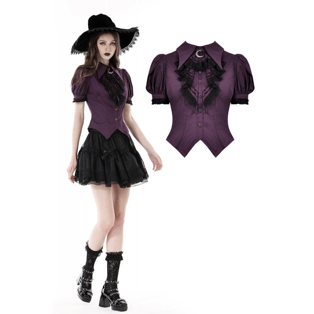 Darkinlove Women's Gothic Puff Sleeved Frilly Collar Shirt