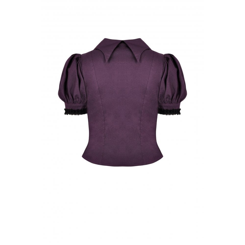 Darkinlove Women's Gothic Puff Sleeved Frilly Collar Shirt