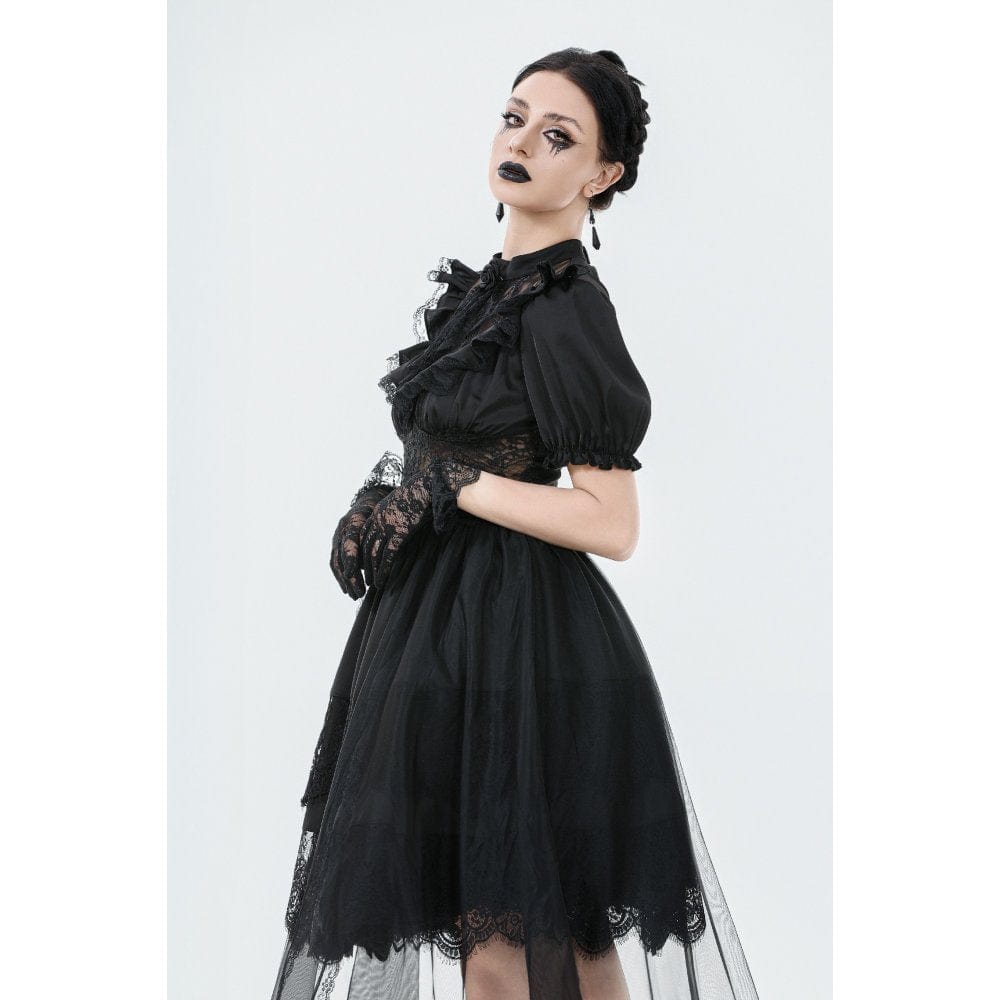 Darkinlove Women's Gothic Puff Sleeved High/low Multilayer Chiffon Dress