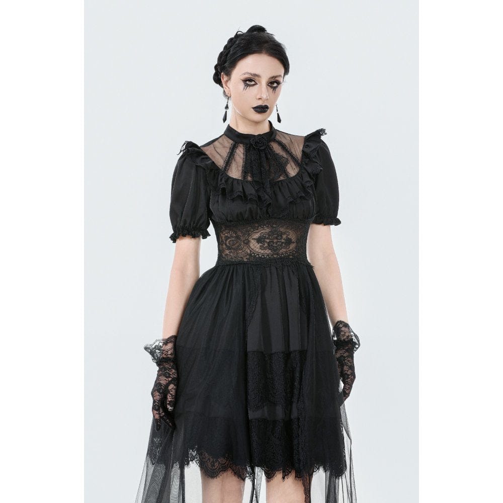 Darkinlove Women's Gothic Puff Sleeved High/low Multilayer Chiffon Dress