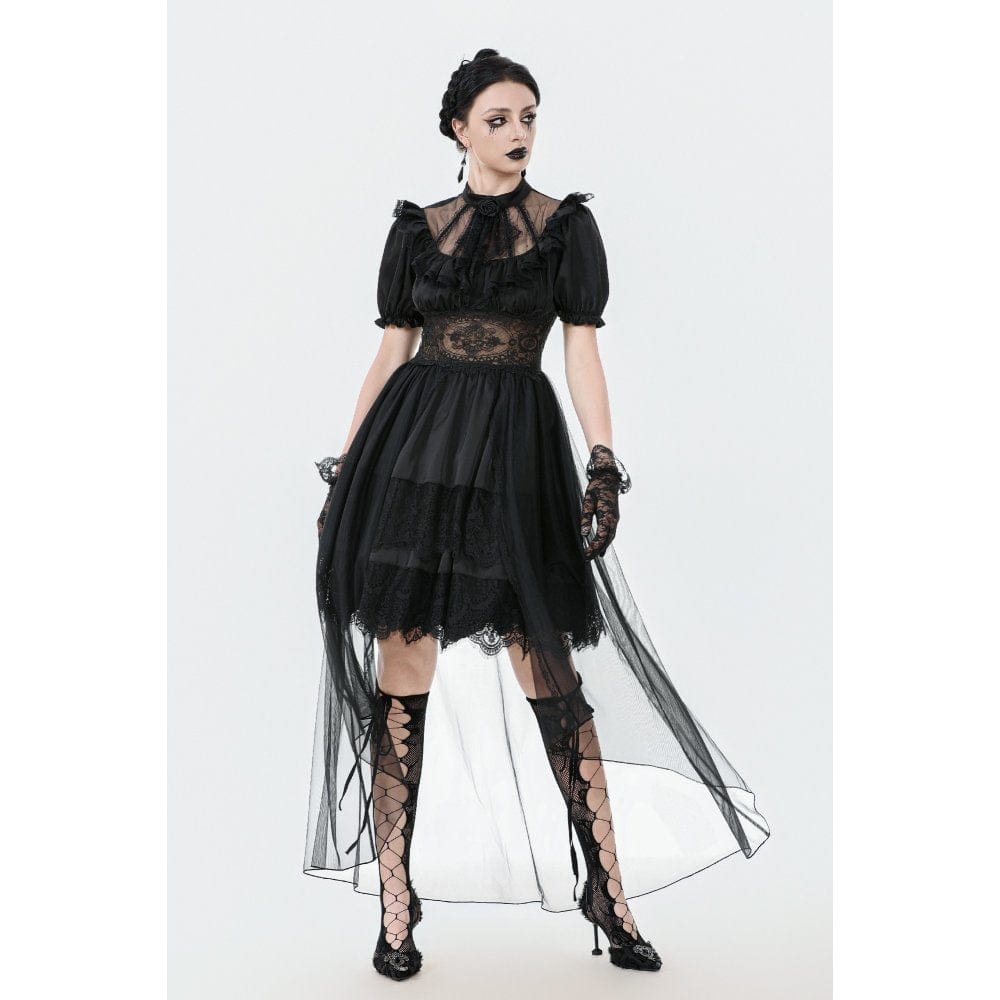Darkinlove Women's Gothic Puff Sleeved High/low Multilayer Chiffon Dress