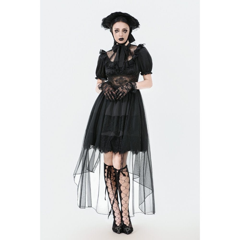 Darkinlove Women's Gothic Puff Sleeved High/low Multilayer Chiffon Dress