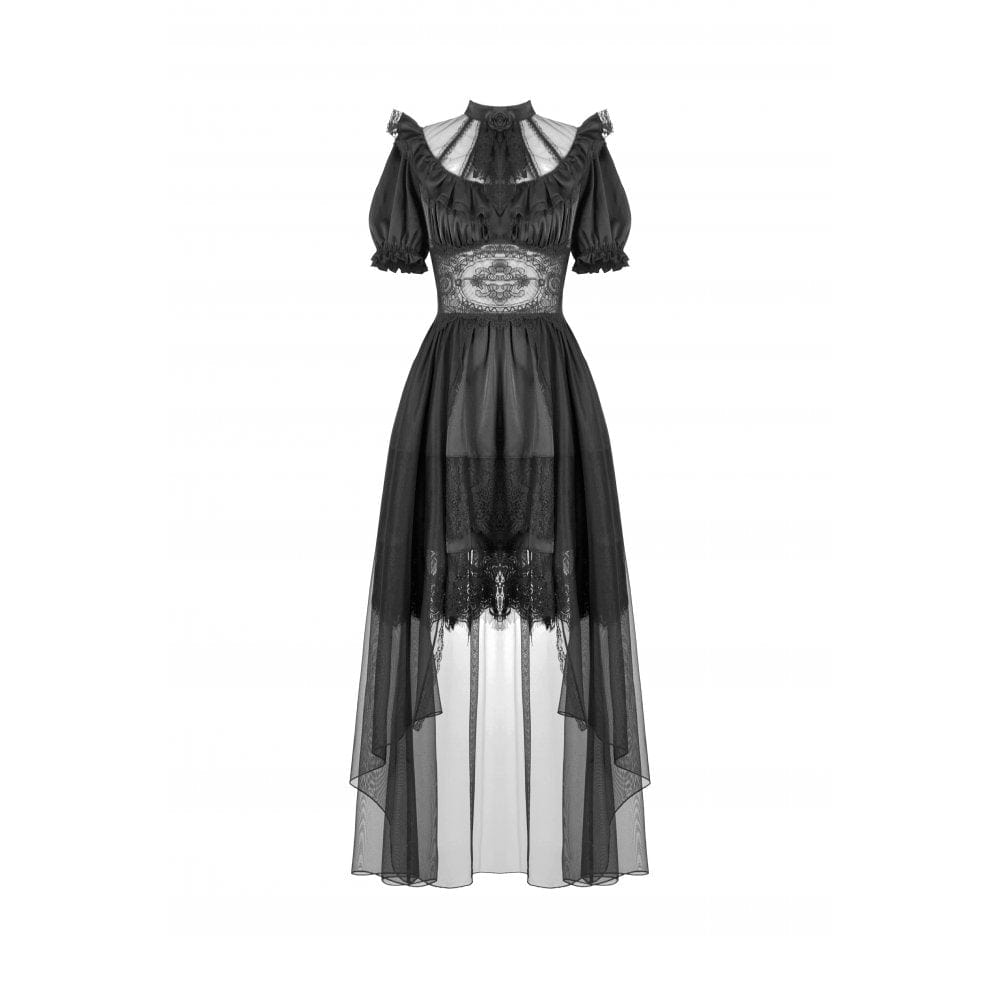 Darkinlove Women's Gothic Puff Sleeved High/low Multilayer Chiffon Dress