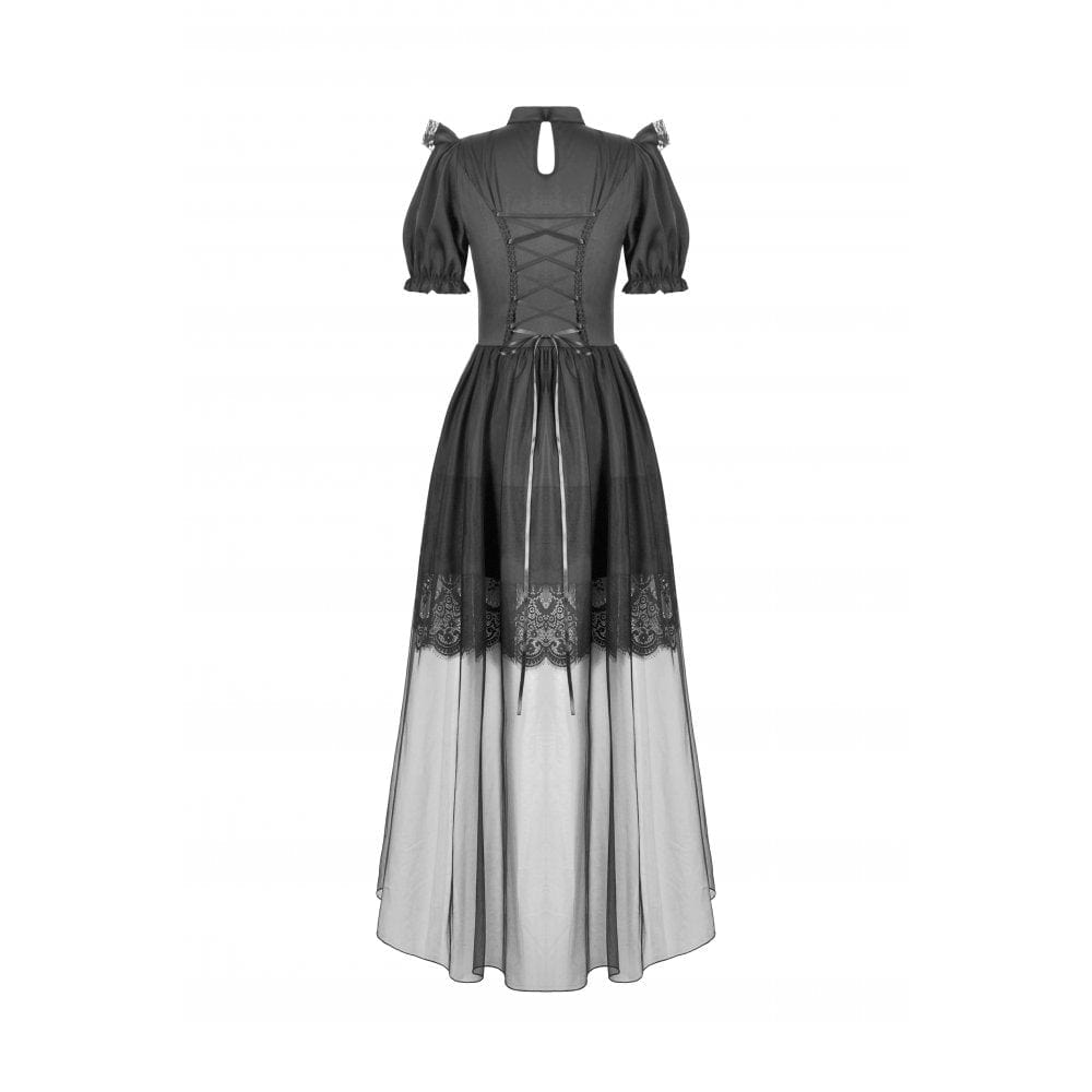 Darkinlove Women's Gothic Puff Sleeved High/low Multilayer Chiffon Dress