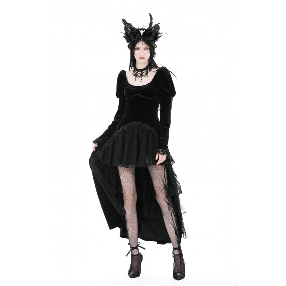 Darkinlove Women's Gothic Puff Sleeved High-low Velvet Dress