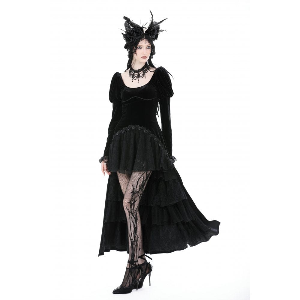 Darkinlove Women's Gothic Puff Sleeved High-low Velvet Dress