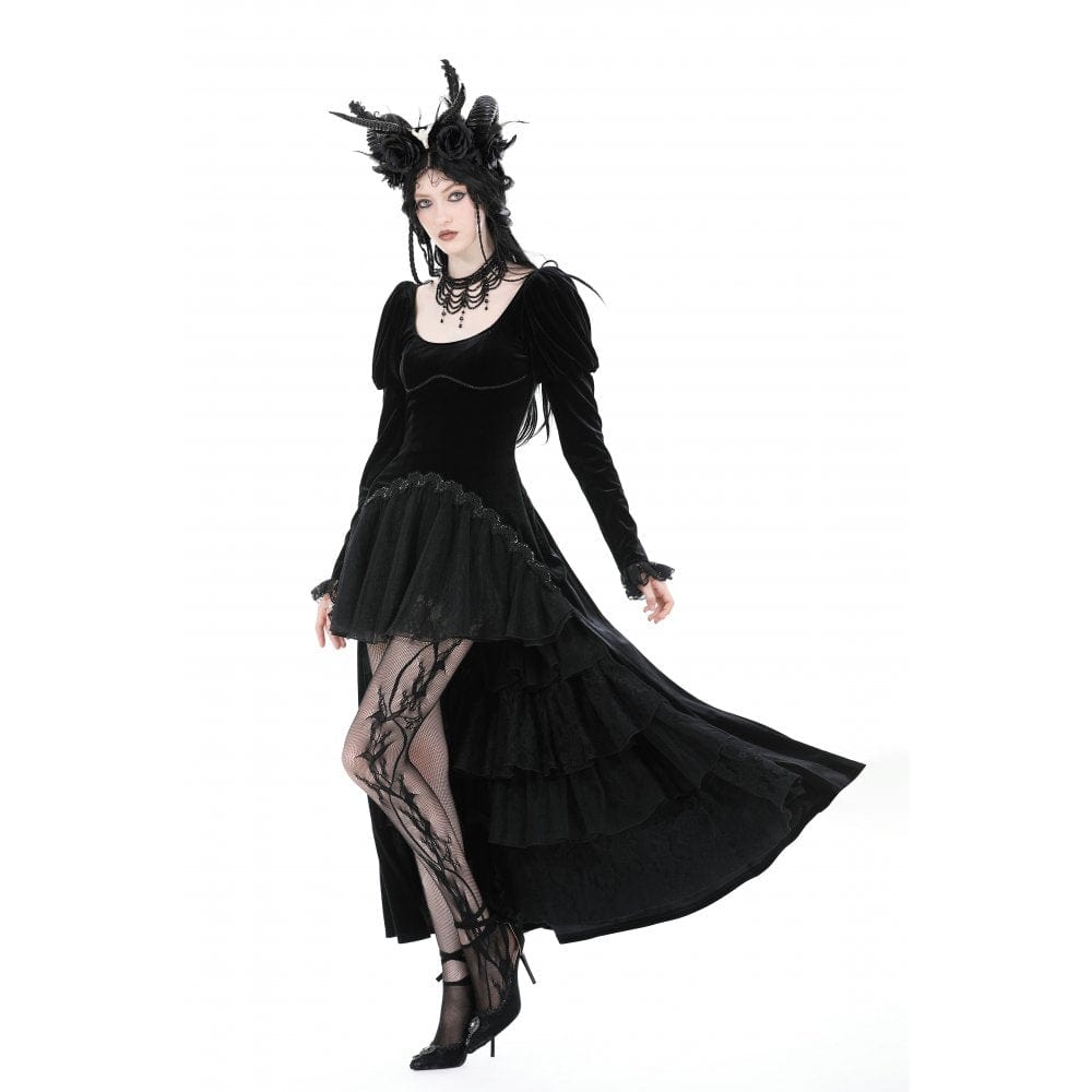 Darkinlove Women's Gothic Puff Sleeved High-low Velvet Dress
