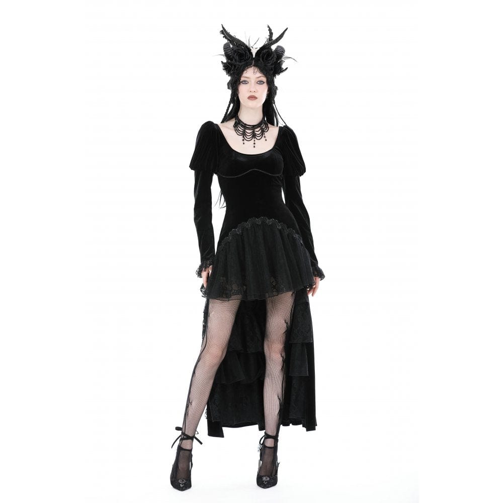 Darkinlove Women's Gothic Puff Sleeved High-low Velvet Dress
