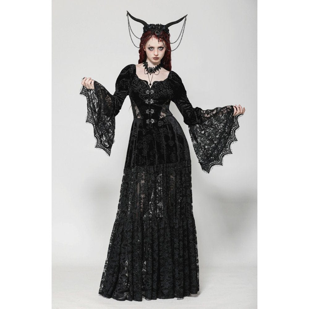 Darkinlove Women's Gothic Puff Sleeved Lace Splice Velvet Coat