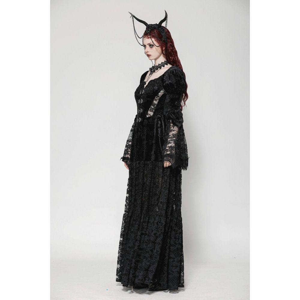 Darkinlove Women's Gothic Puff Sleeved Lace Splice Velvet Coat