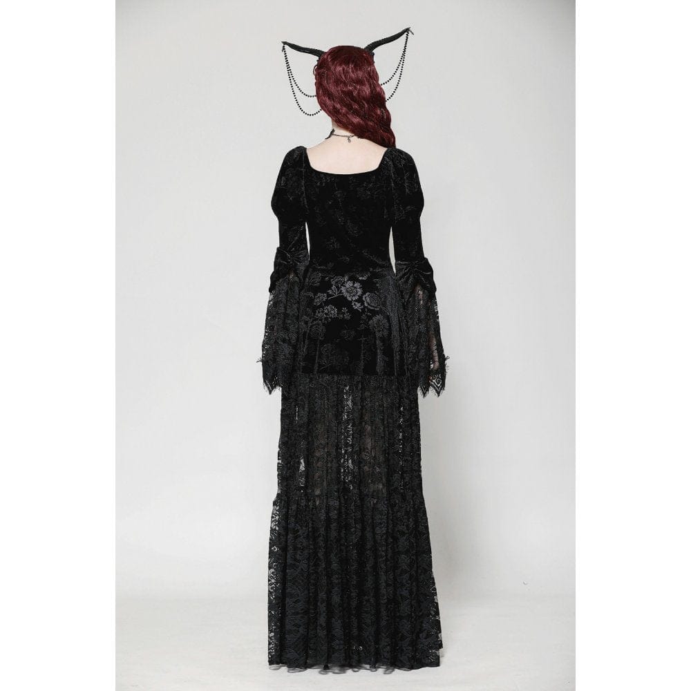 Darkinlove Women's Gothic Puff Sleeved Lace Splice Velvet Coat