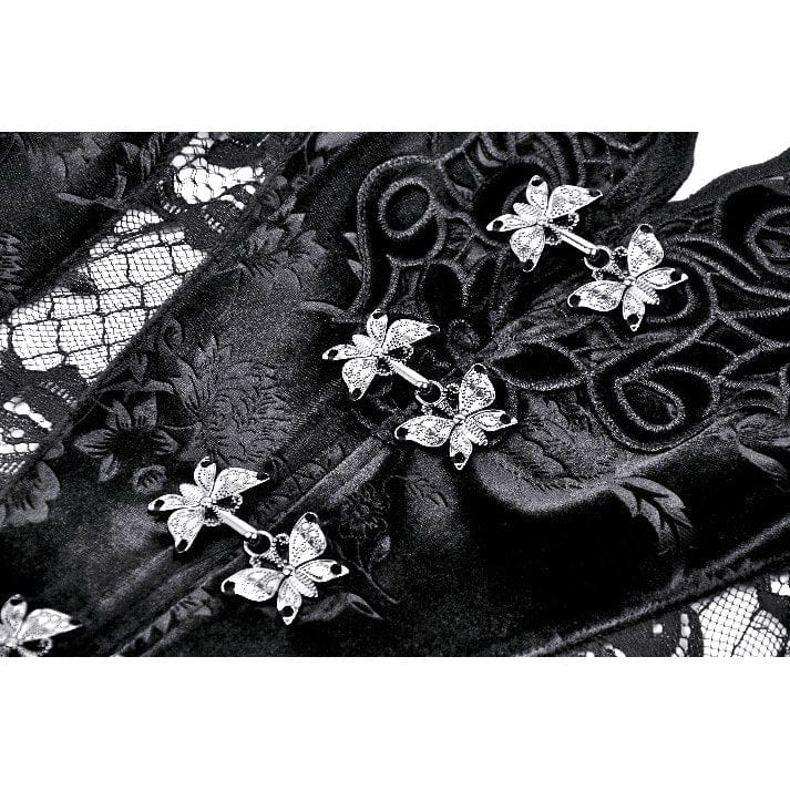 Darkinlove Women's Gothic Puff Sleeved Lace Splice Velvet Coat