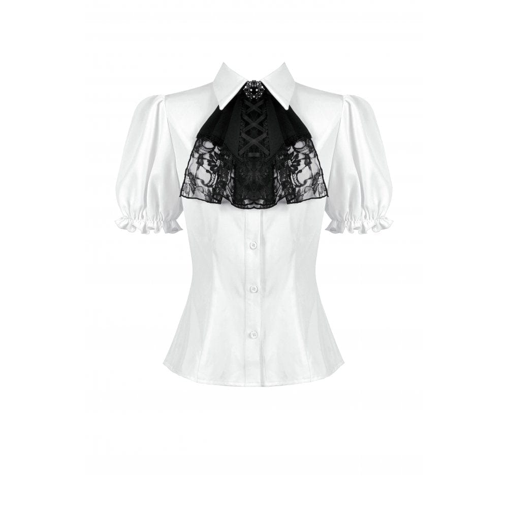 Darkinlove Women's Gothic Puff Sleeved Short Sleeved Shirt with Lace Bow Tie