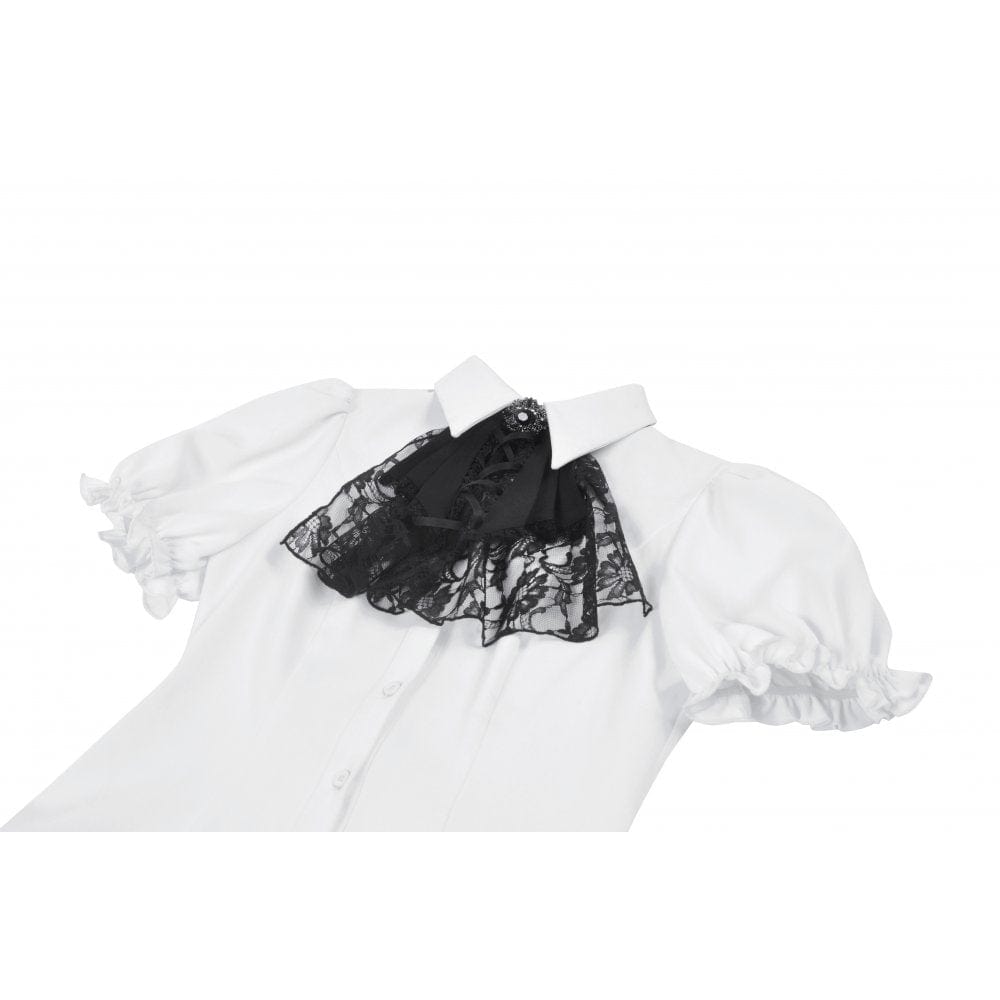 Darkinlove Women's Gothic Puff Sleeved Short Sleeved Shirt with Lace Bow Tie