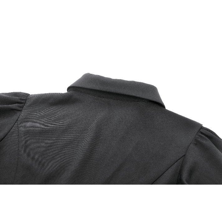 Darkinlove Women's Gothic Puff Sleeved Short Sleeved Shirt with Lace Tie