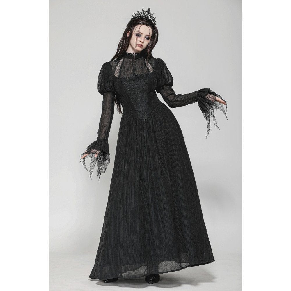 Darkinlove Women's Gothic Puff Sleeved Spiderweb Splice Witch Dress