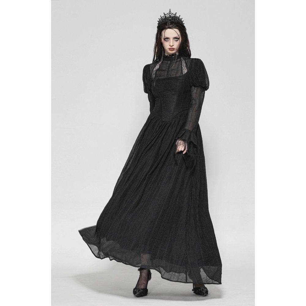 Darkinlove Women's Gothic Puff Sleeved Spiderweb Splice Witch Dress