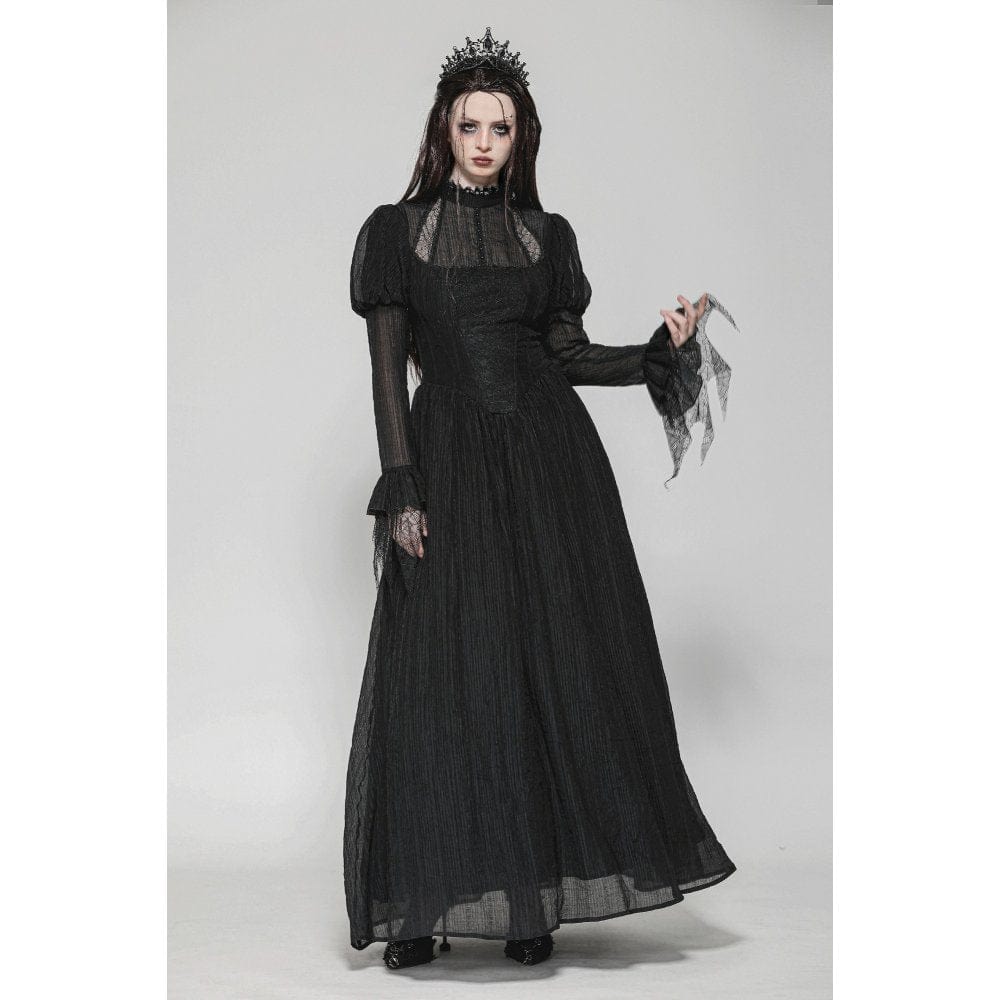 Darkinlove Women's Gothic Puff Sleeved Spiderweb Splice Witch Dress