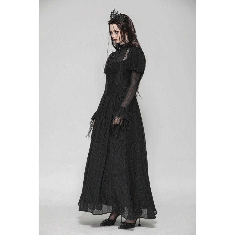 Darkinlove Women's Gothic Puff Sleeved Spiderweb Splice Witch Dress