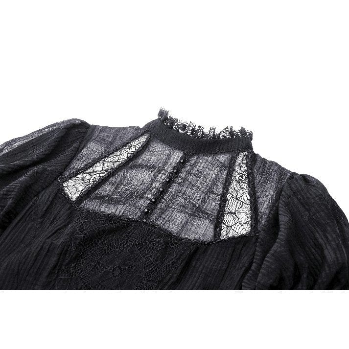 Darkinlove Women's Gothic Puff Sleeved Spiderweb Splice Witch Dress