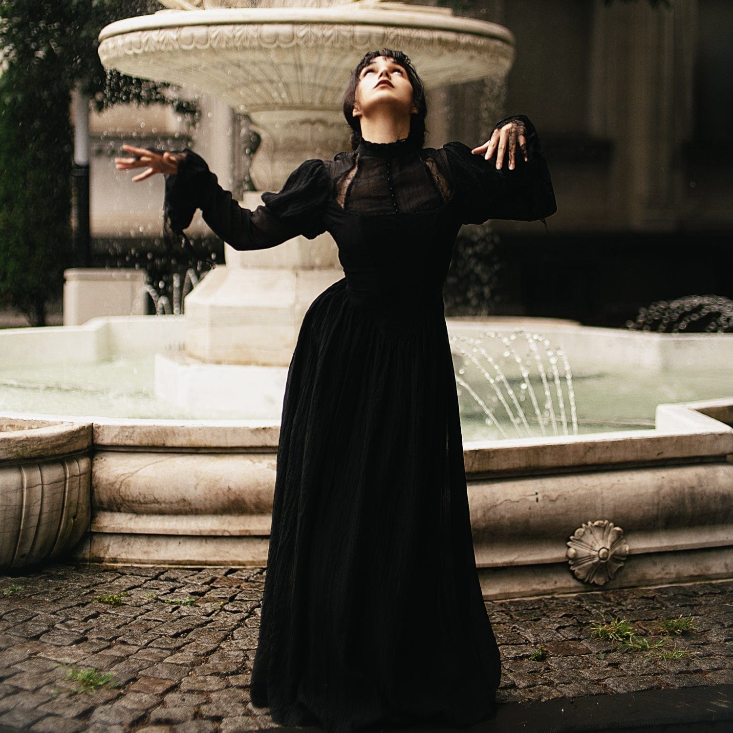 Darkinlove Women's Gothic Puff Sleeved Spiderweb Splice Witch Dress