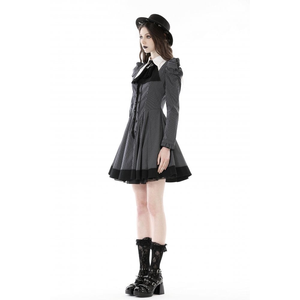 Darkinlove Women's Gothic Puff Sleeved Striped Dress