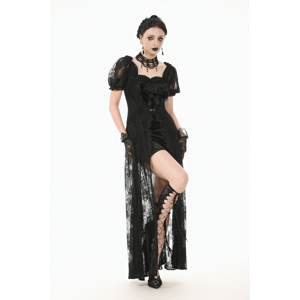 Darkinlove Women's Gothic Puff Sleeved Two-piece Lace Maxi Dress