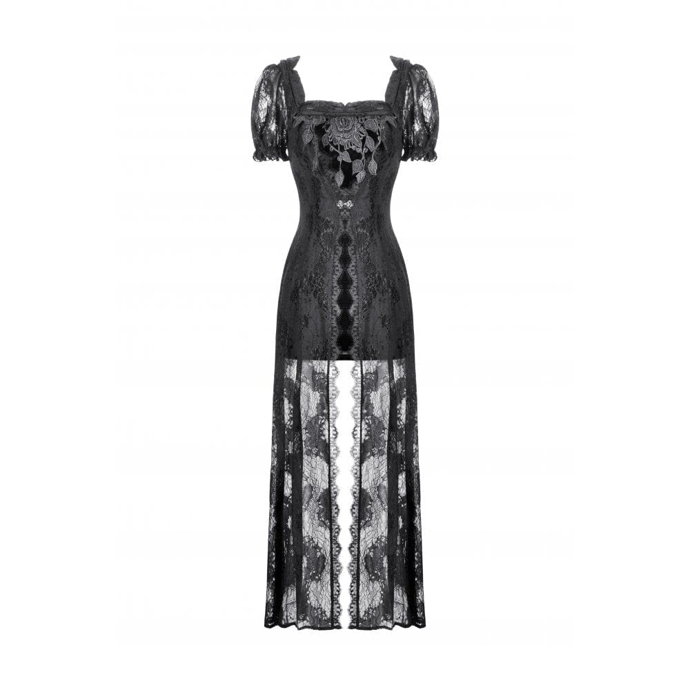 Darkinlove Women's Gothic Puff Sleeved Two-piece Lace Maxi Dress