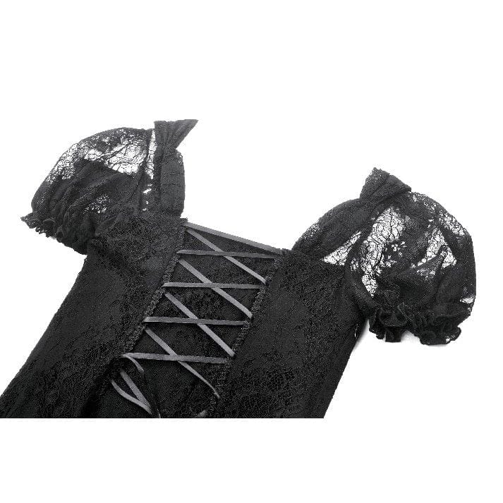 Darkinlove Women's Gothic Puff Sleeved Two-piece Lace Maxi Dress