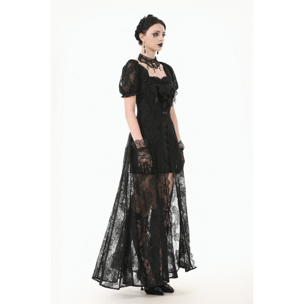 Darkinlove Women's Gothic Puff Sleeved Two-piece Lace Maxi Dress