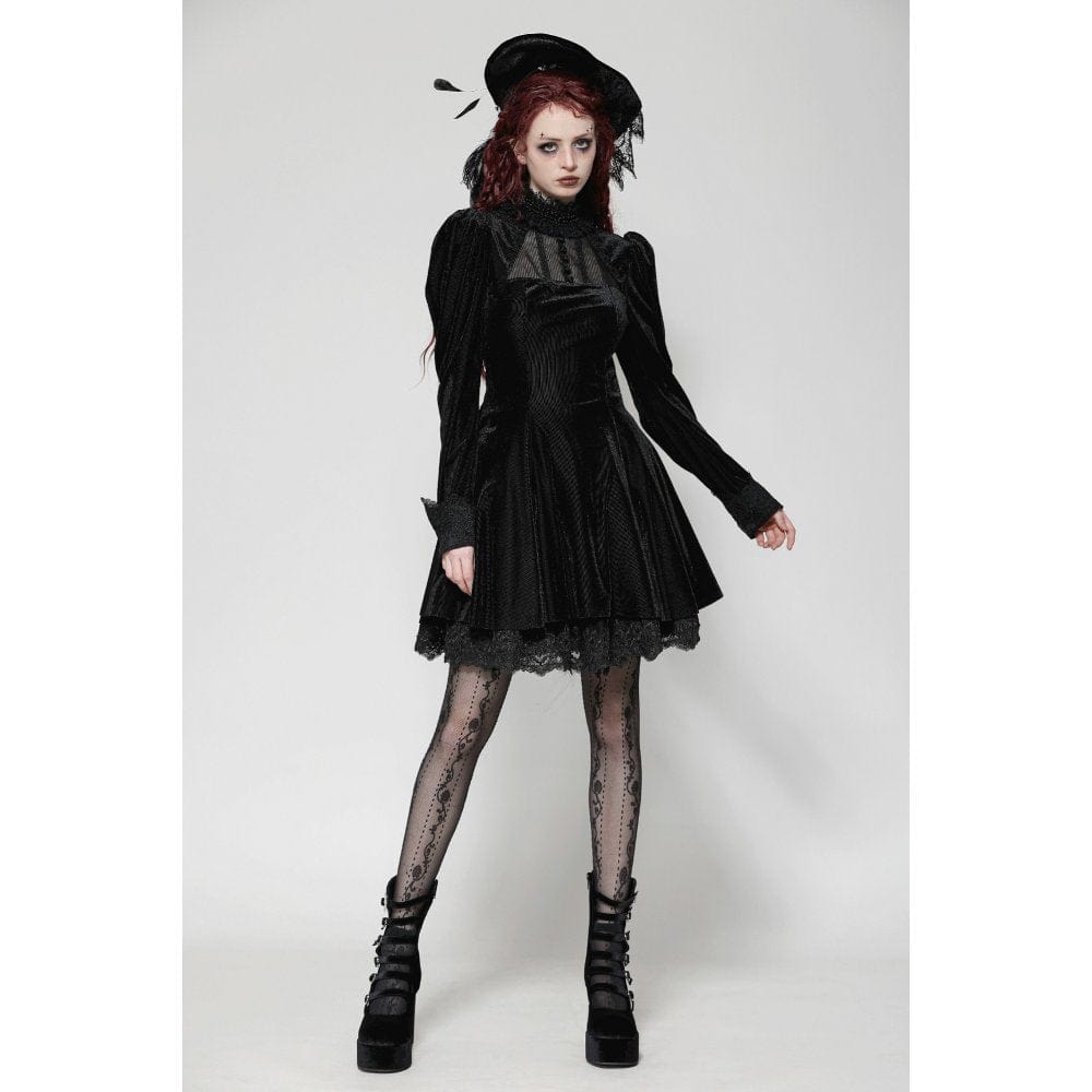 Darkinlove Women's Gothic Puff Sleeved Velvet Homecoming Dress