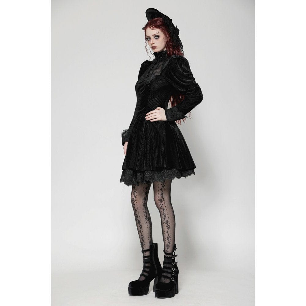Darkinlove Women's Gothic Puff Sleeved Velvet Homecoming Dress