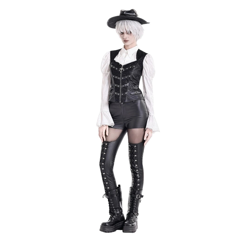 Darkinlove Women's Gothic Rivet Buckle Strap Zipper Vest
