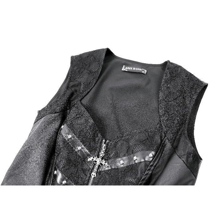 Darkinlove Women's Gothic Rivet Buckle Strap Zipper Vest