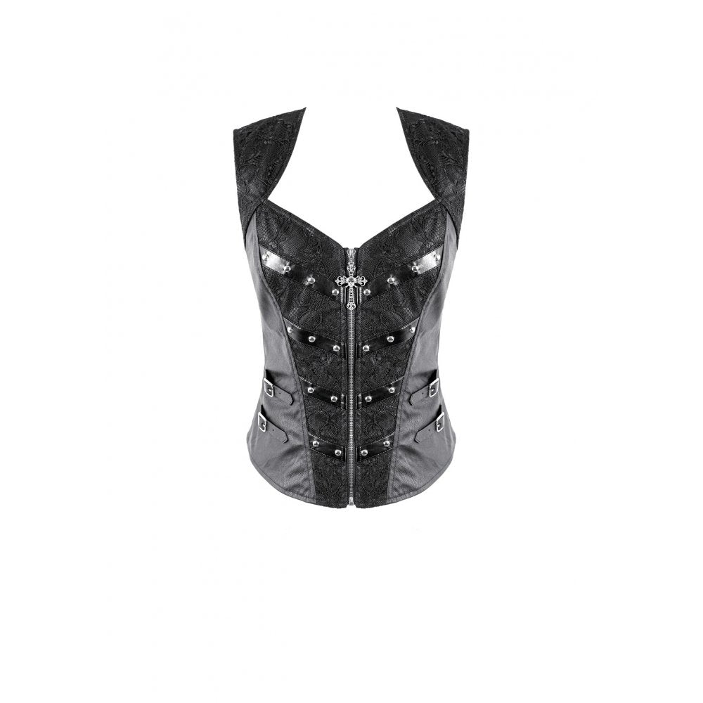 Darkinlove Women's Gothic Rivet Buckle Strap Zipper Vest