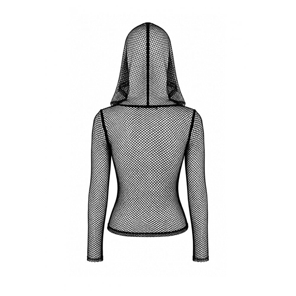 Darkinlove Women's Gothic Rivet Zipper Hooded Long Sleeve Mesh Top